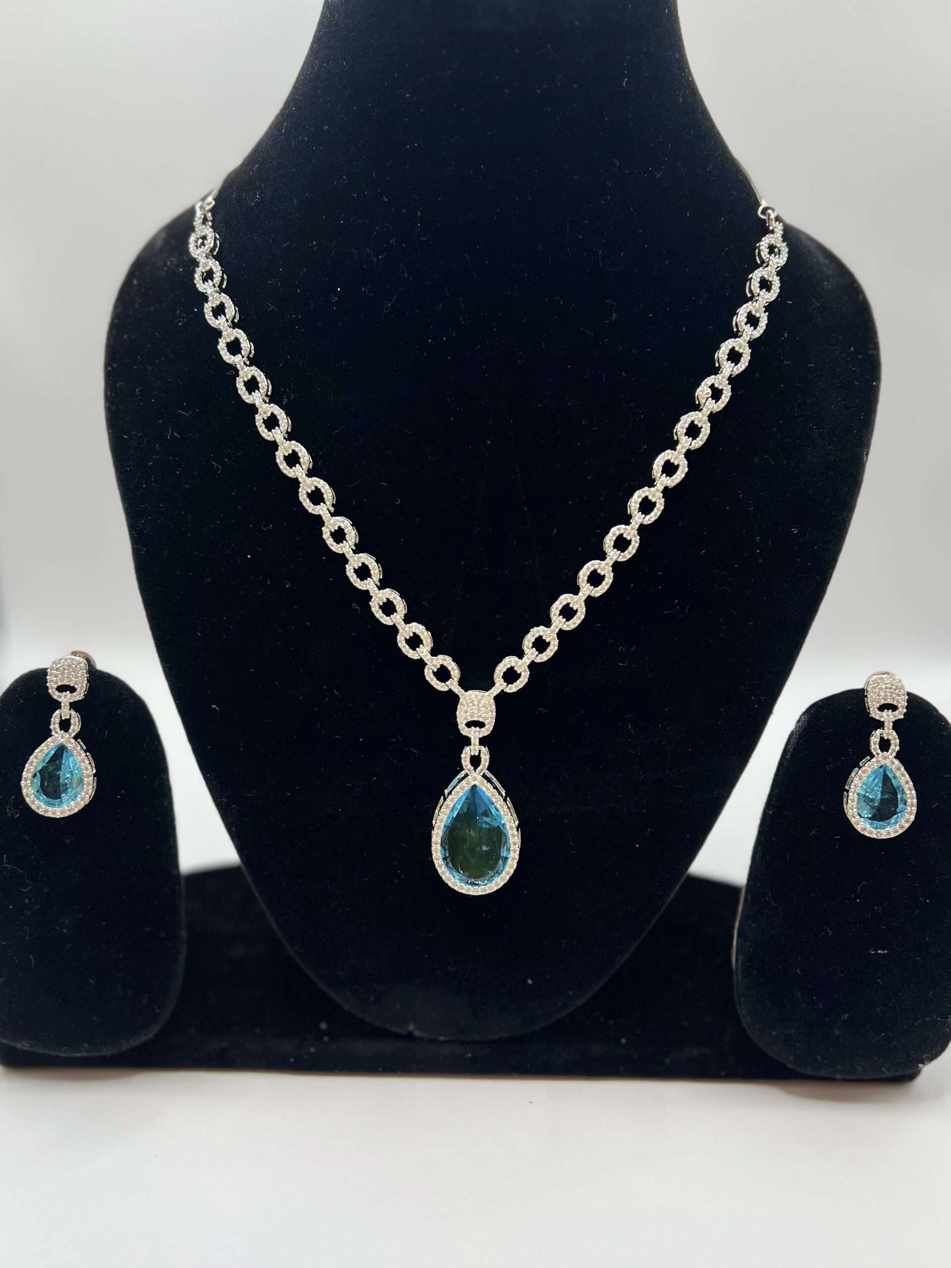 Silver Doublet Stones AD Studded Necklace Set