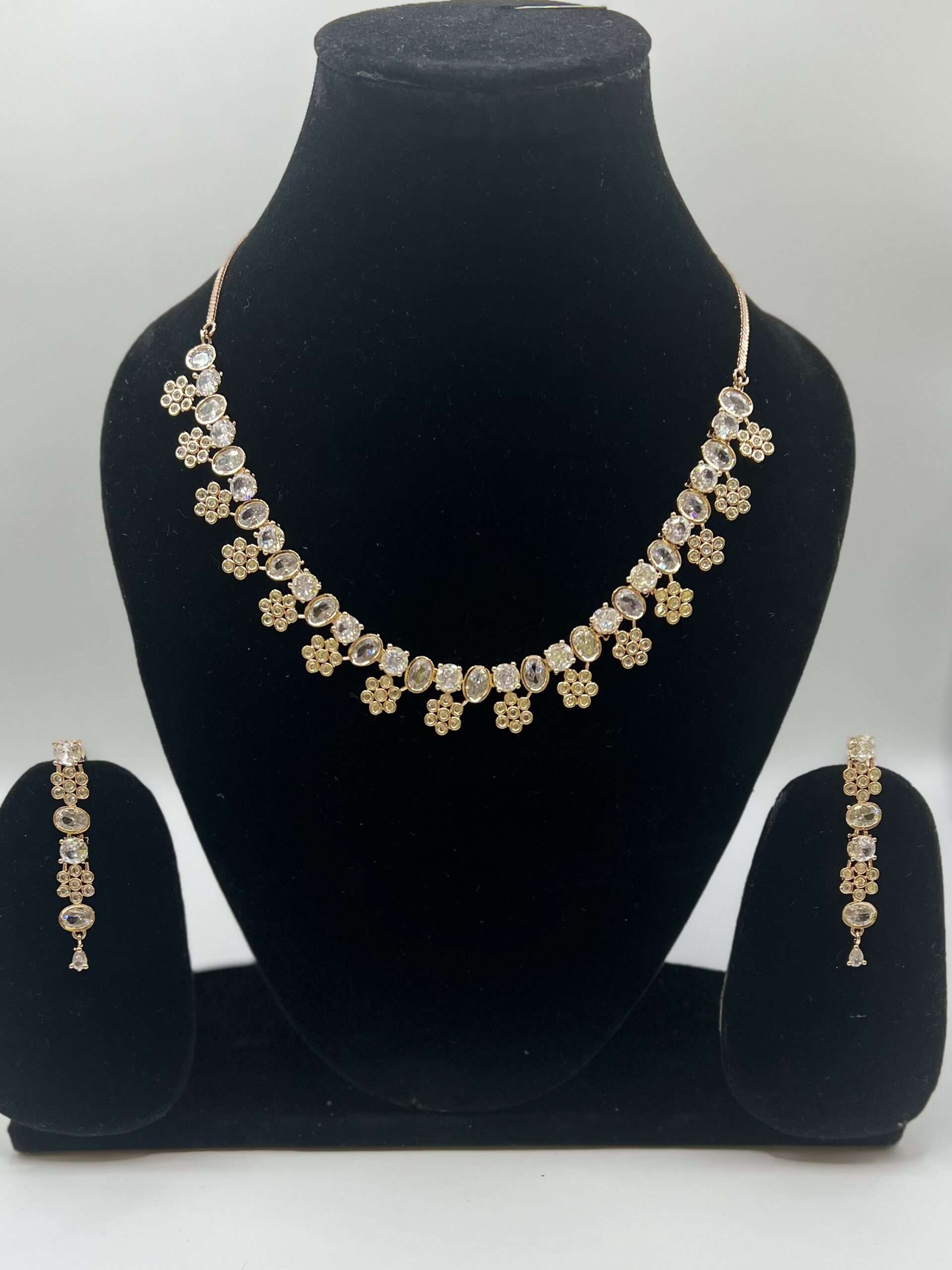 Gold flower necklace American Diamond Set