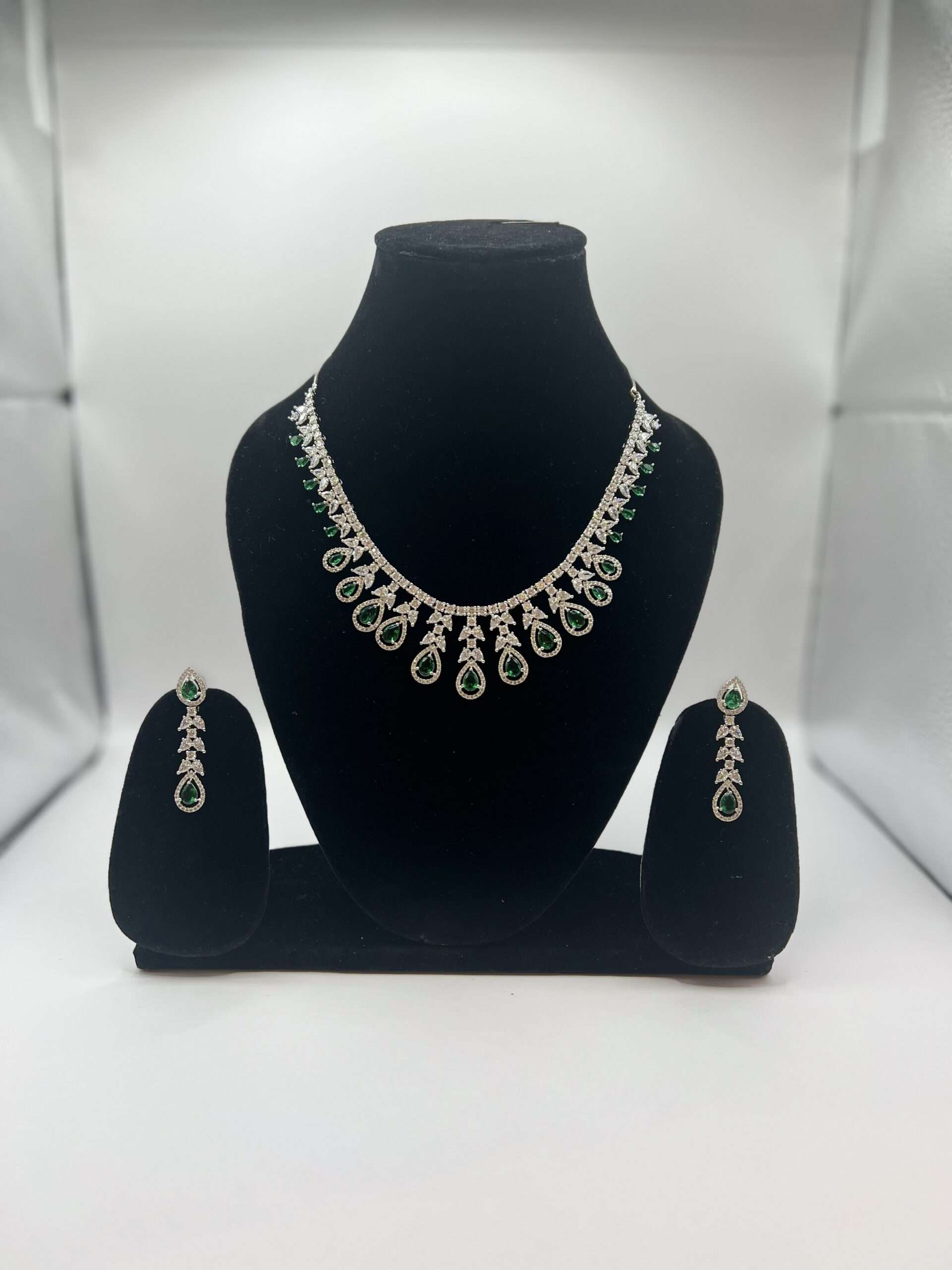 American Diamond Green Stone Jewellery Set