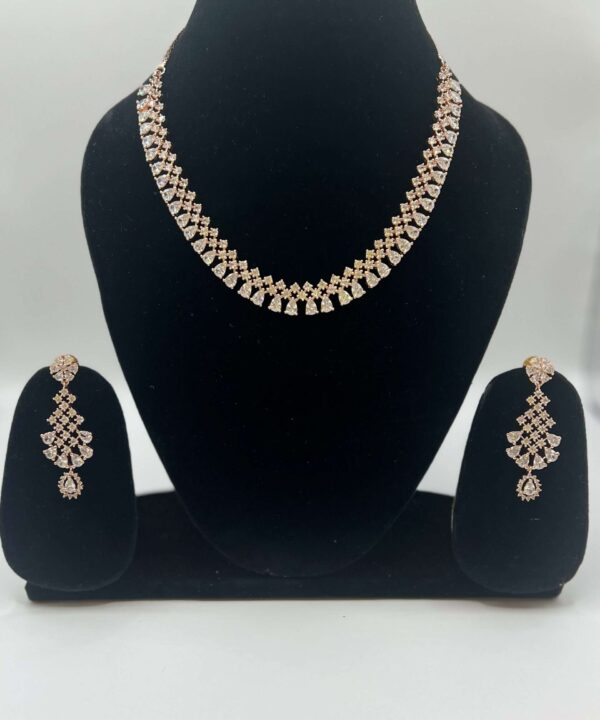 Rose Gold Plated Necklace with Peach color AD American Jewellery Sets