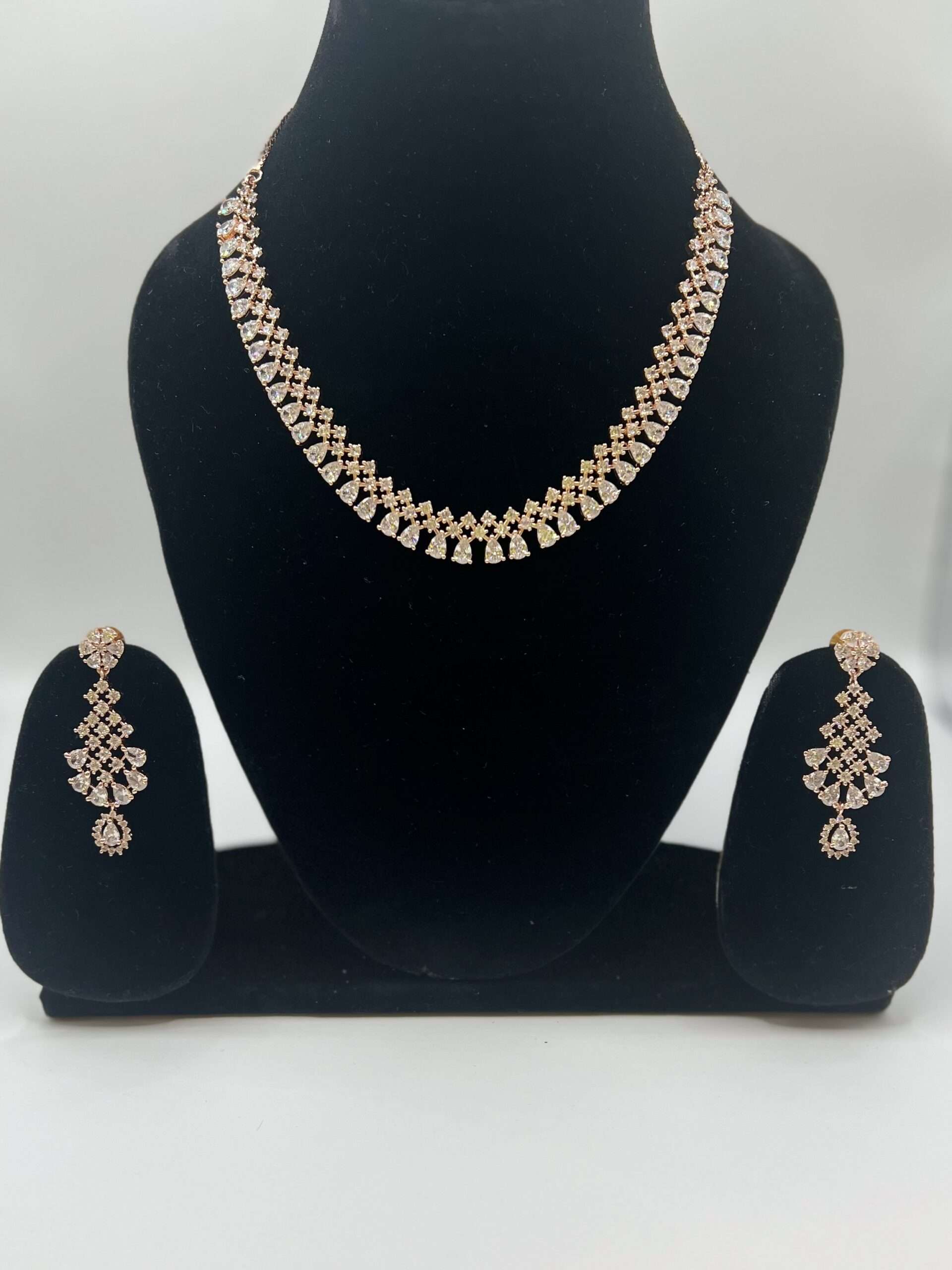 Rose Gold Plated Necklace with Peach color AD American Jewellery Sets