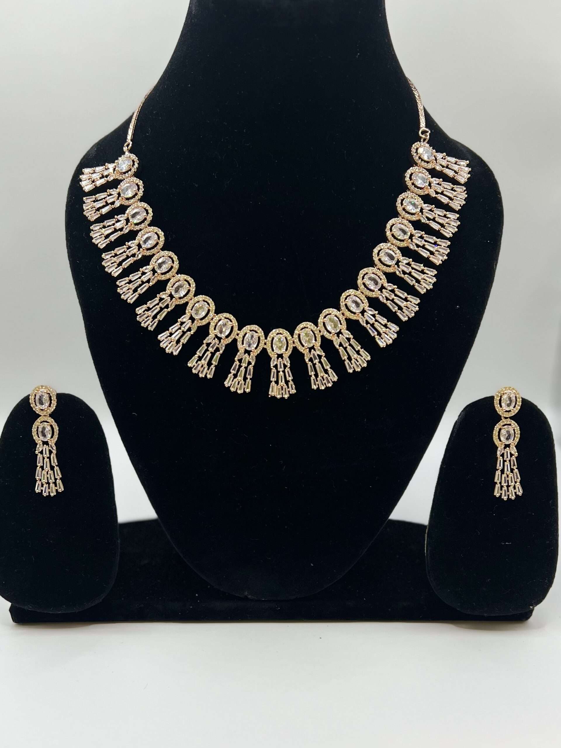 Beautiful Rose Golden American Diamond Stone Studded Necklace Set