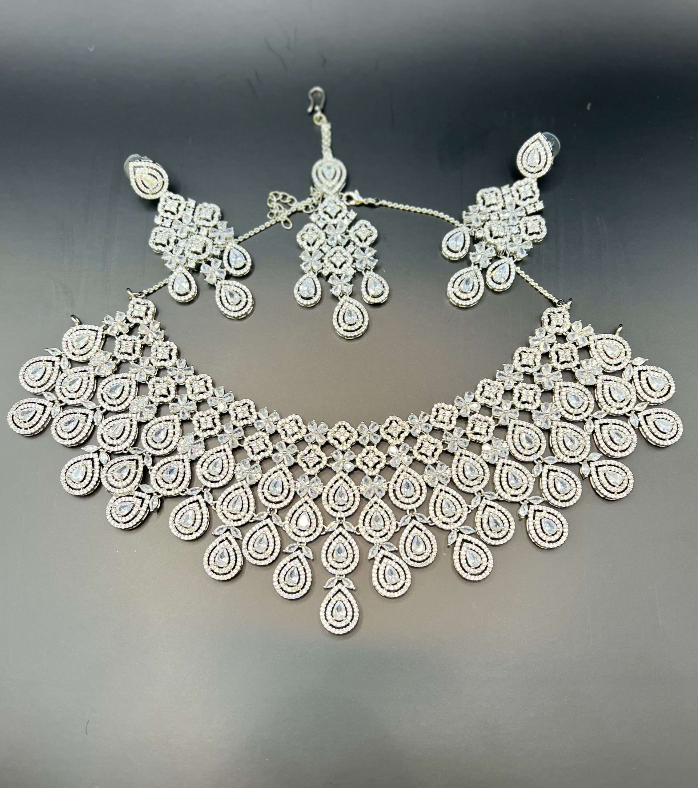 American Diamond AD Necklace for Women Party Wear Heavy Silver Jewellery