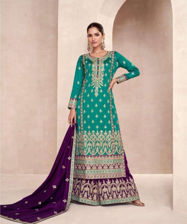 PREMIUM SILK FABRIC 3 PIECE HAEVY EMBROIDERY AND SEQUENCE WORK ALL OVER SHIRT AND SHARARA COMES WITH HEAVY CONTRAST DUPATTA FOUR SIDE LACE WORK AND EMBROIDERY WORK.