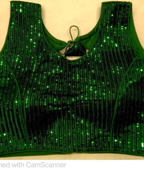DESIGNER DARK GREEN COLOR SEQUINS WORK READY MADE SAREE BLOUSE