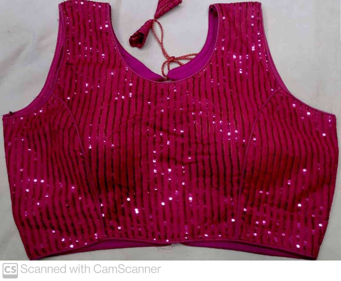 DESIGNER DARK PINK (MAGENTA) COLOR SEQUINS WORK READY MADE SAREE BLOUSE