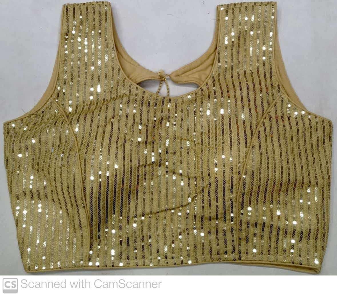 DESIGNER GOLDEN COLOR SEQUINS WORK READY MADE BLOUSE.