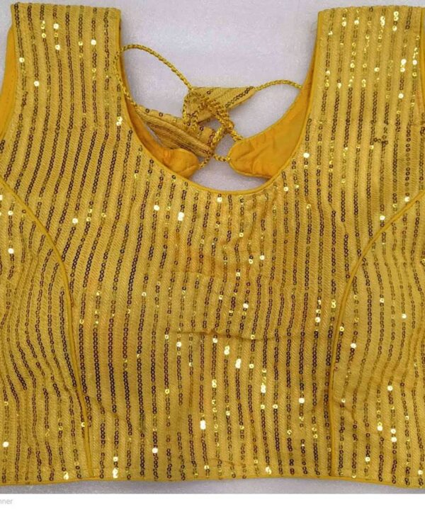 DESIGNER YELLOW COLOR SEQUINS WORK READY MADE SAREE BLOUSE