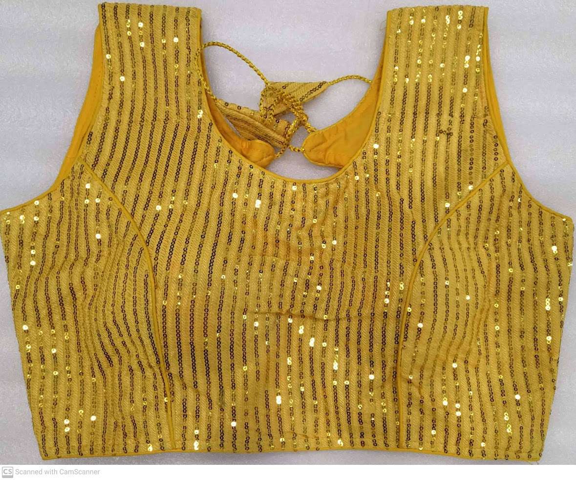 DESIGNER YELLOW COLOR SEQUINS WORK READY MADE SAREE BLOUSE