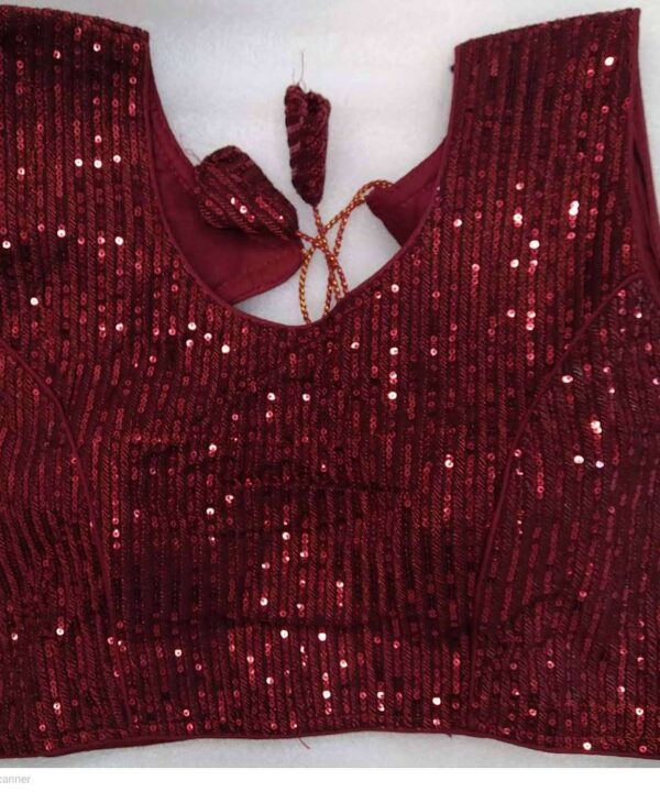 DARK RED (MARRON) COLOUR DESIGNER SEQUINS WORK READY MADE SAREE BLOUSE.