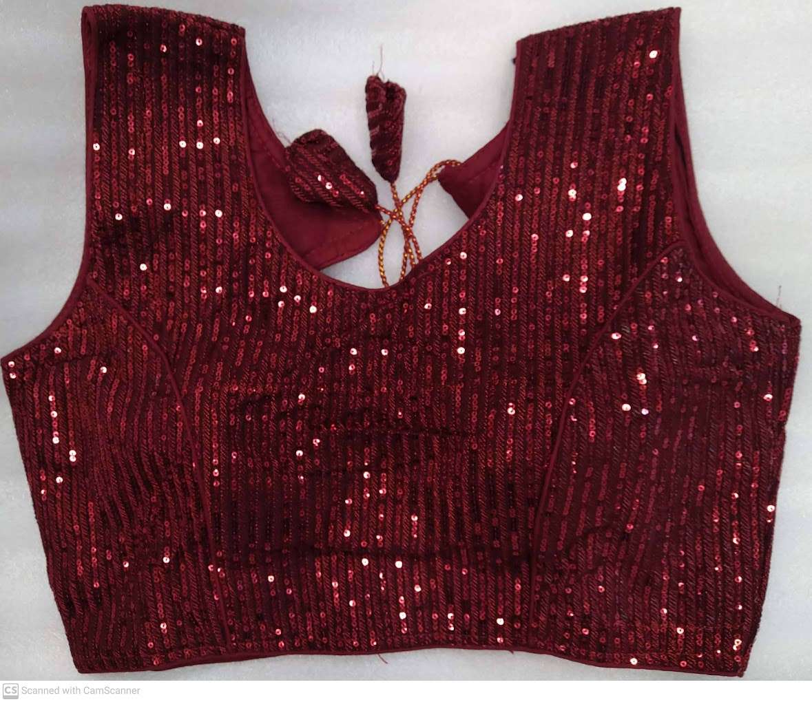 DARK RED (MARRON) COLOUR DESIGNER SEQUINS WORK READY MADE SAREE BLOUSE.