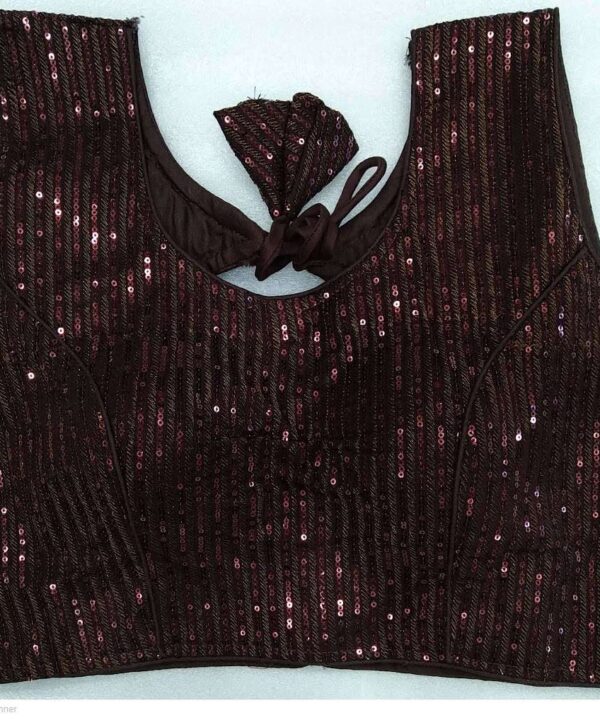 DESIGNER DARK CHOCOLATE COLOR SEQUINS WORK READY MADE SAREE BLOUSE.
