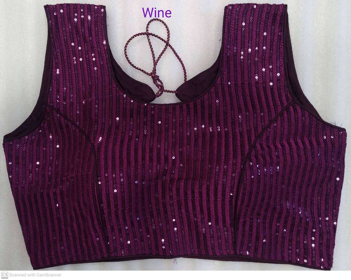 (SOLD OUT )DESIGNER WINE COLOR SEQUINS WORK READY MADE SAREE BLOUSE