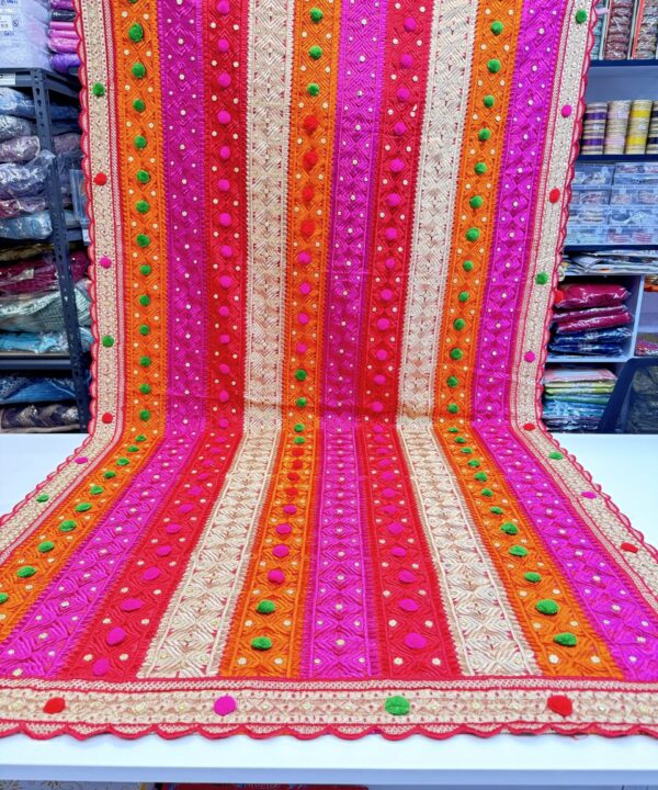 Beautiful Multi - Color Phulkari With Heavy Embroidery and Stone Work Dupatta.