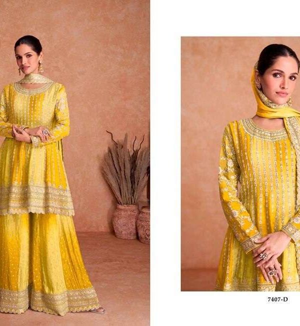 BEAUTIFUL TWO TONE SHARARA SUIT WITH HEAVY EMBROIDERY WORK ALL OVER SHIRT FRONT AND BACK COMES WITH HEAVY SHARARA AND DUPATTA