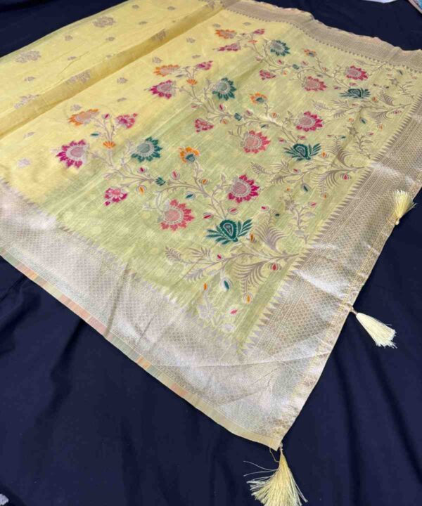 Soft Cotton Khadi Silk Saree in lemon Colour with Elegant Zari Work