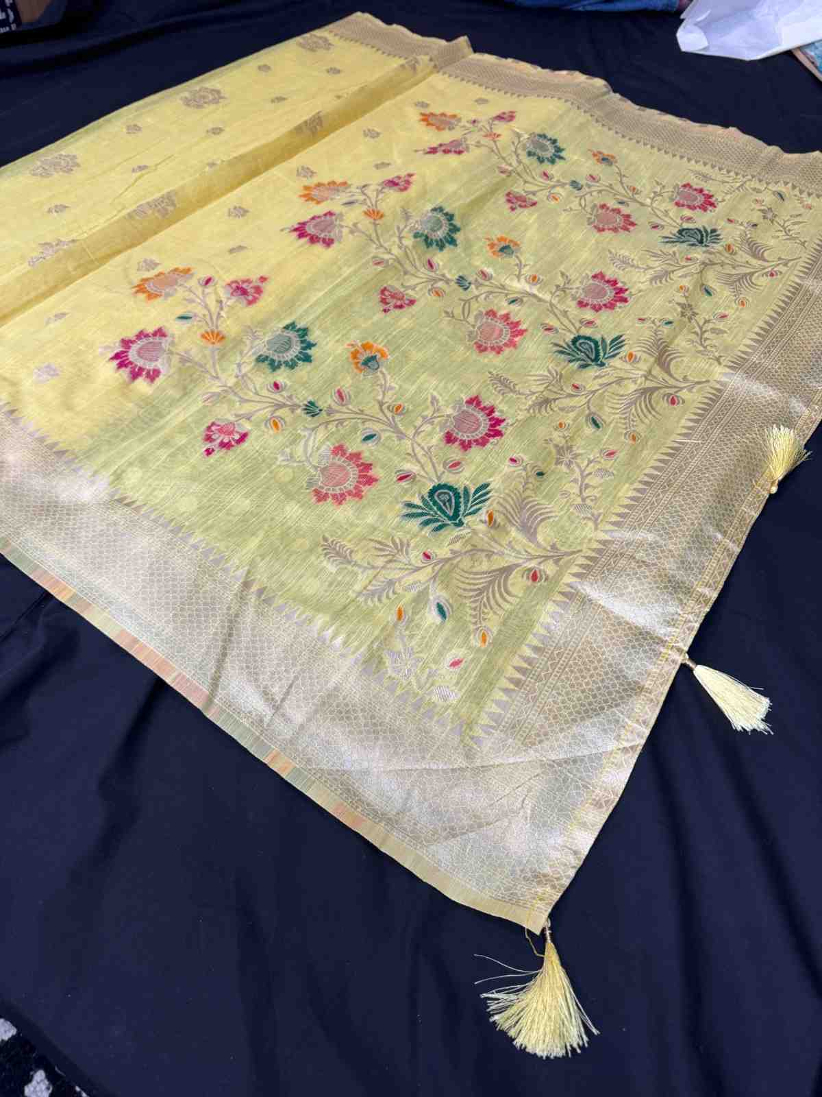 Soft Cotton Khadi Silk Saree in lemon Colour with Elegant Zari Work