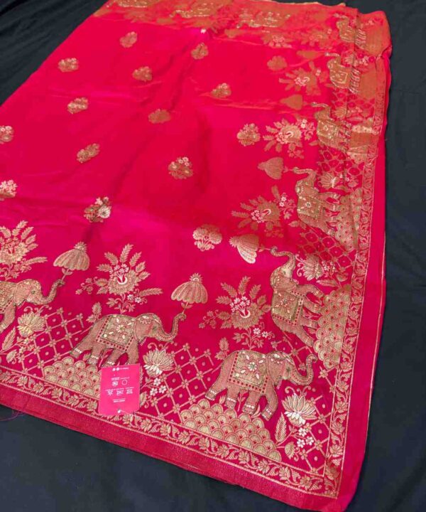 Banarasi silk hot pink Color saree with handwork and zari work