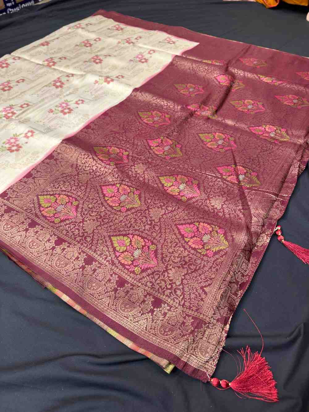 Green, pink, light blue and cream Color comes with contrast border soft silk saree