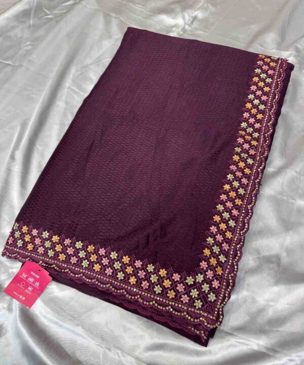 Georgette silk material with embroidery and stone work saree