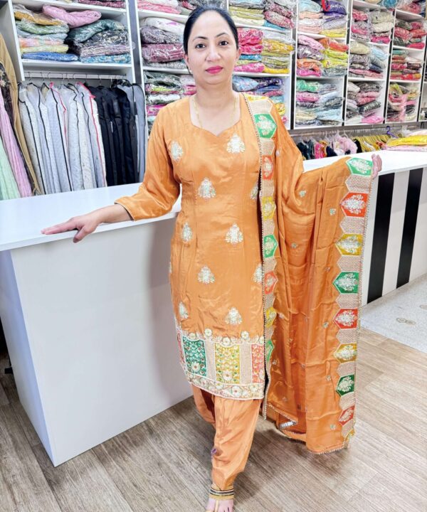 3 PIECE LIGHT CHOCOLATE COLOR HEAVY SALWAR SUIT TILLA, THREAD AND PEARL WORK ALL OVER SHRIT WITH HEAVY WORK DUPATTA