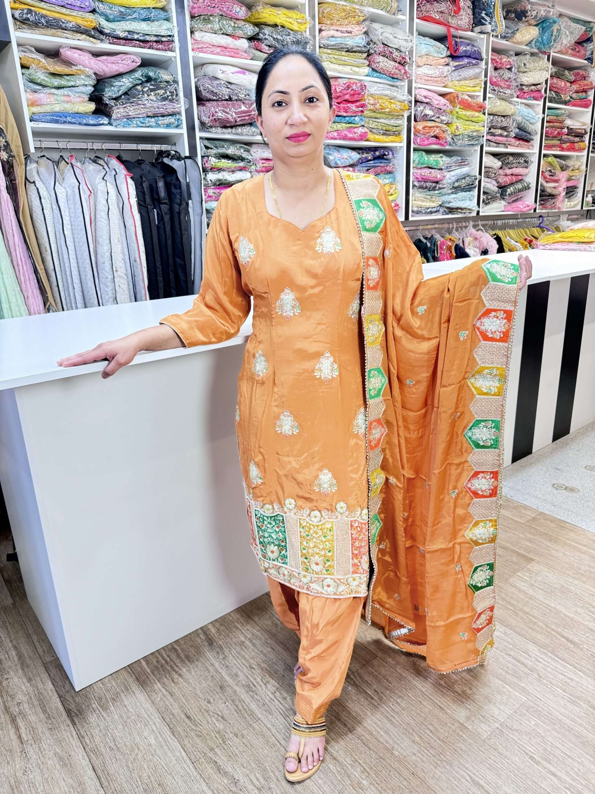 3 PIECE LIGHT CHOCOLATE COLOR HEAVY SALWAR SUIT TILLA, THREAD AND PEARL WORK ALL OVER SHRIT WITH HEAVY WORK DUPATTA