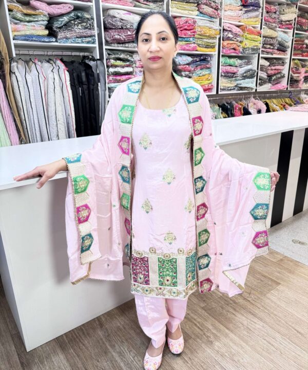 3 PIECE LIGHT BABY PINK COLOR HEAVY SALWAR SUIT TILLA, THREAD AND PEARL WORK ALL OVER SHRIT WITH HEAVY WORK DUPATTA
