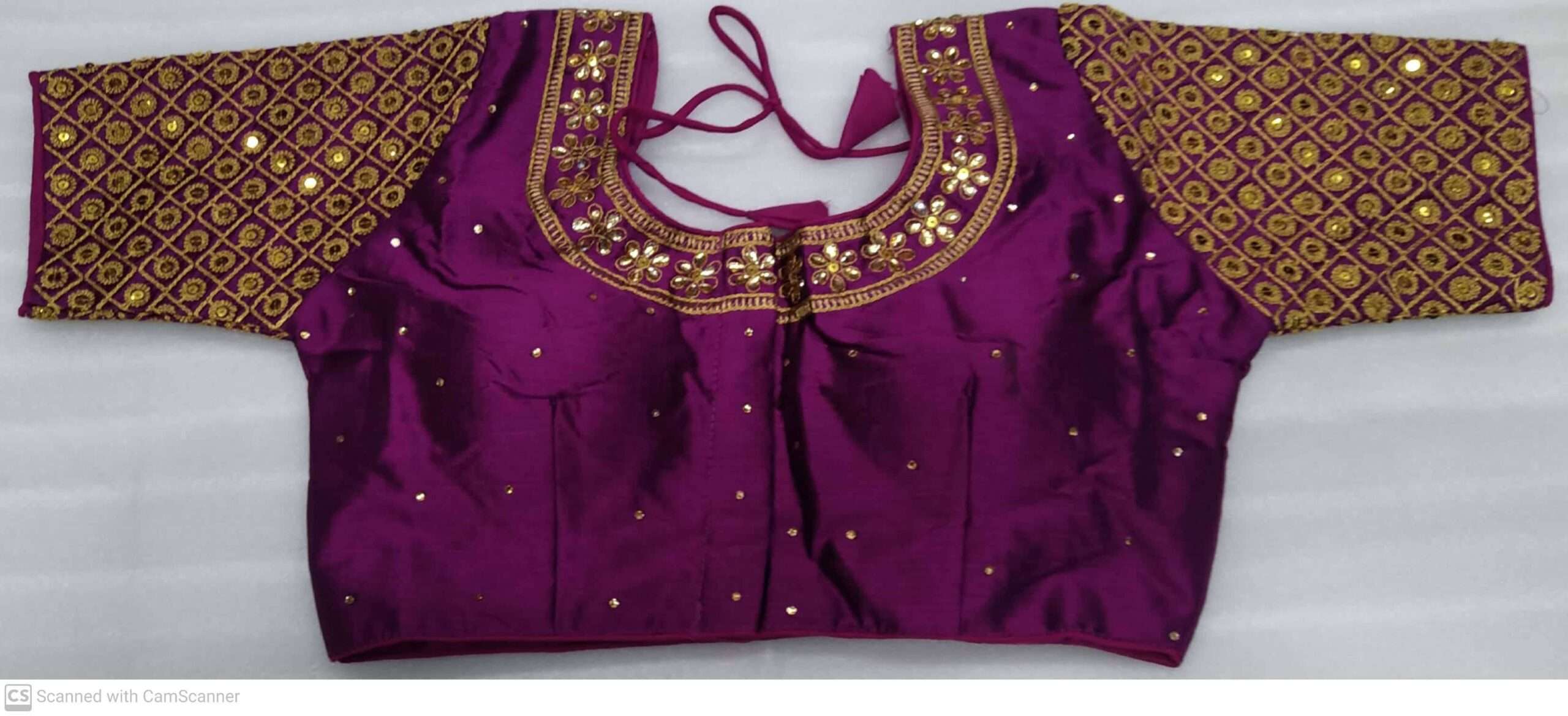 HOT PINK (ONION PINK) DESIGNER BLOUSE WITH FRONT AND BACK EMBROIDERY AND STONE WORK
