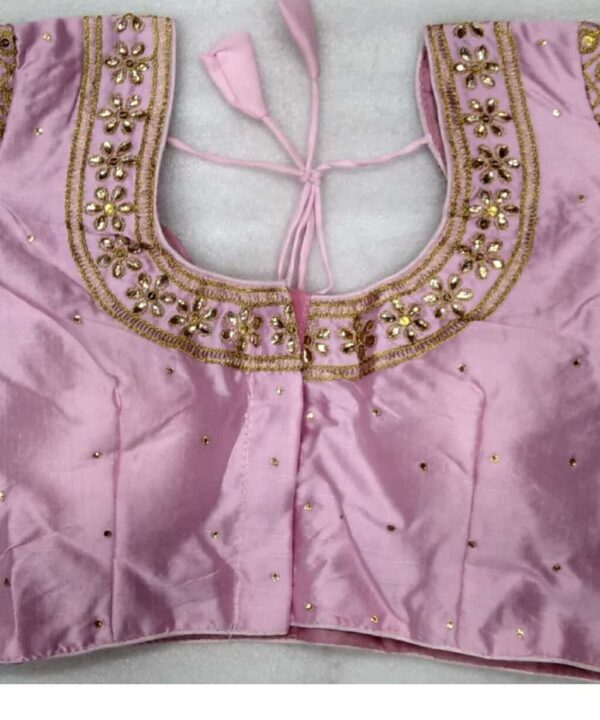 LIGHT PINK COLOR DESIGNER BLOUSE WITH FRONT AND BACK EMBROIDERY AND STONE WORK