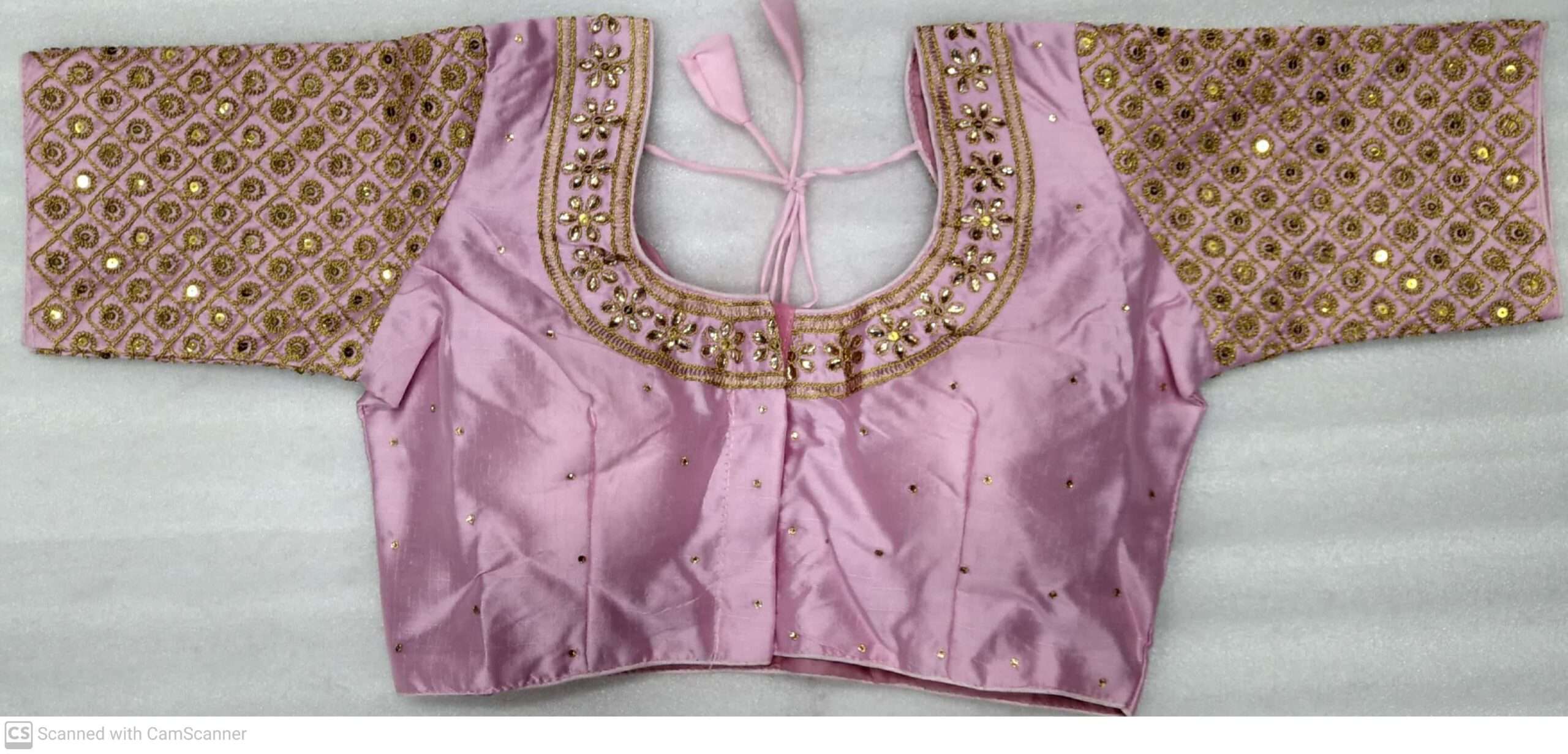 LIGHT PINK COLOR DESIGNER BLOUSE WITH FRONT AND BACK EMBROIDERY AND STONE WORK