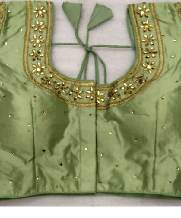 (SOLD) DESIGNER BLOUSE LIGHT GREEN (PISTA )COLOR EMBROIDERY AND STONE WORK