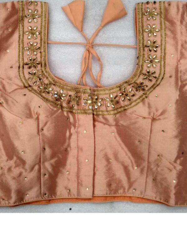 PEACH COLOR DESIGNER BLOUSE WITH FRONT AND BACK EMBROIDERY AND STONE WORK