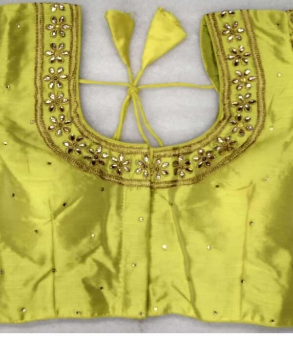 LEMON COLOR DESIGNER BLOUSE WITH FRONT AND BACK EMBROIDERY AND STONE WORK