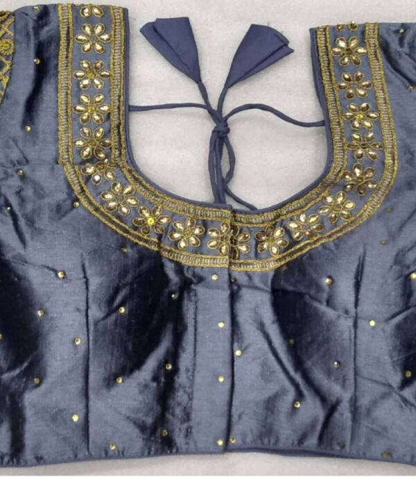GREY COLOR DESIGNER BLOUSE EMBROIDERY AND STONE WORK