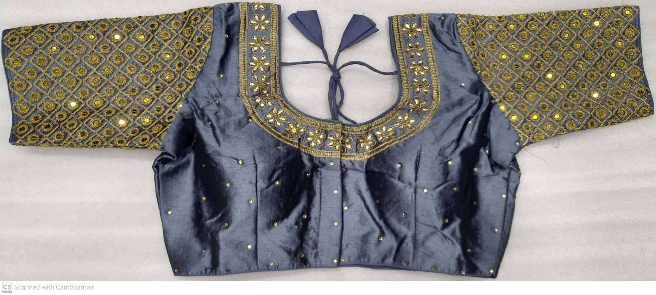 GREY COLOR DESIGNER BLOUSE EMBROIDERY AND STONE WORK