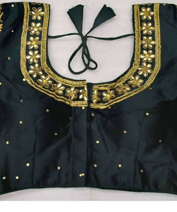 BLACK COLOR DESIGNER BLOUSE WITH FRONT AND BACK EMBROIDERY AND STONE WORK
