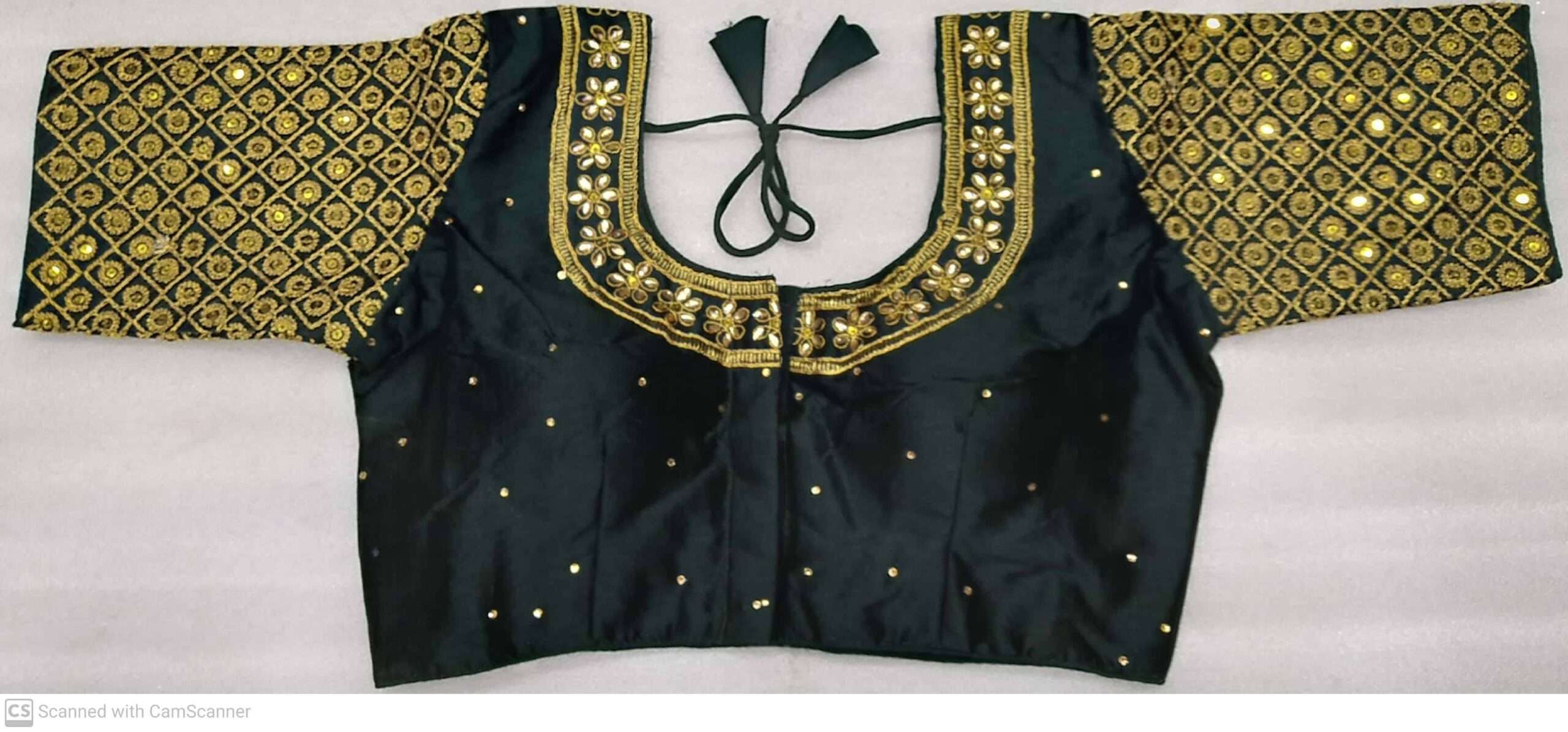 BLACK COLOR DESIGNER BLOUSE WITH FRONT AND BACK EMBROIDERY AND STONE WORK