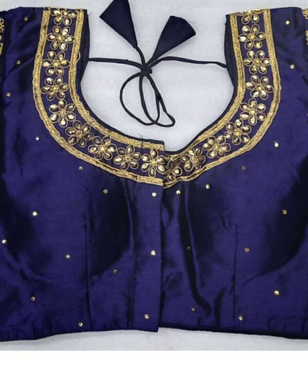 DARK BLUE DESIGNER BLOUSE WITH FRONT AND BACK EMBROIDERY AND STONE WORK