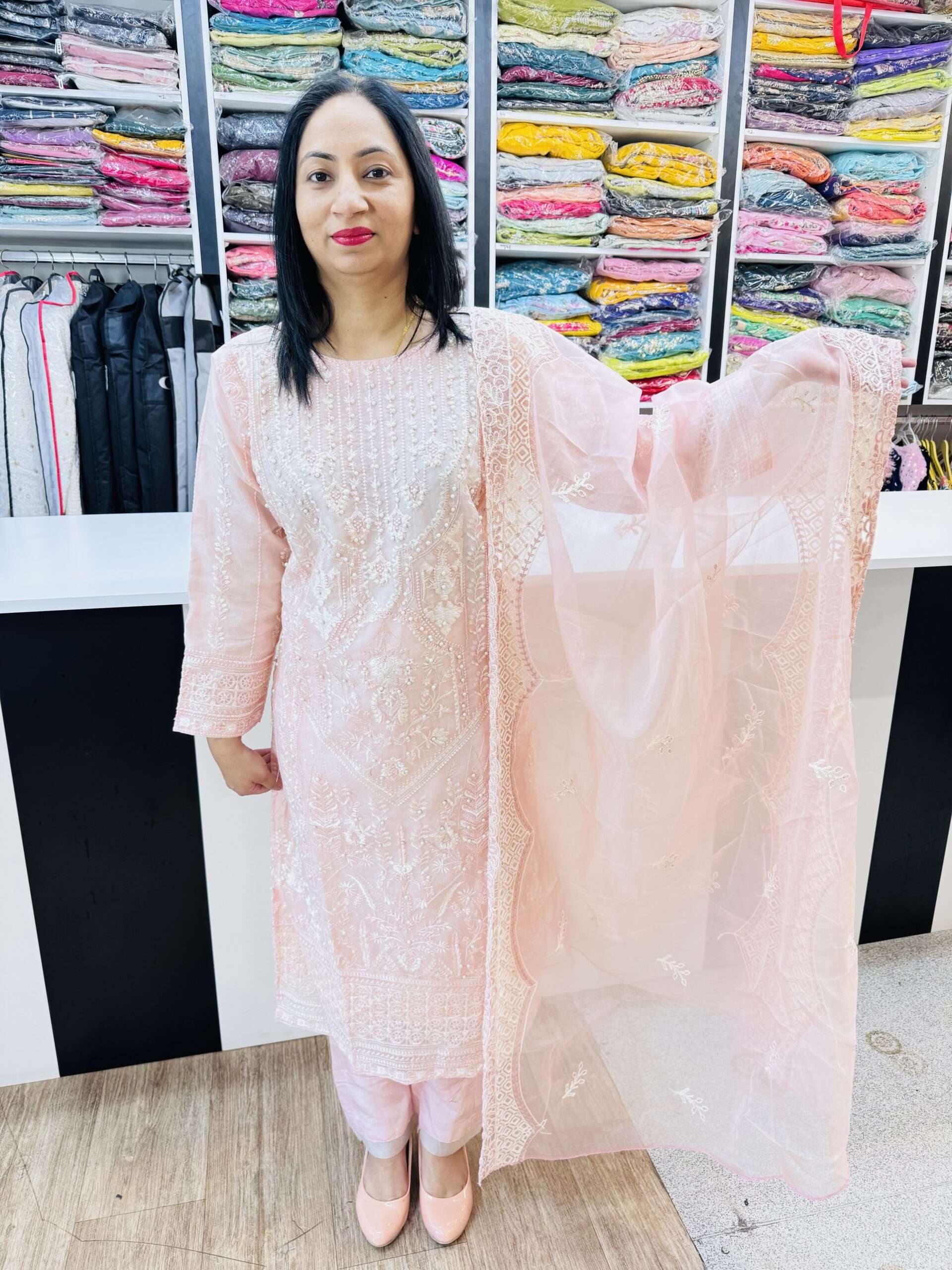 (Sold) BEAUTIFUL PAKISTAN STYLE SUIT HEAVY EMBROIDERY SEQUINENCE AND PEARL WORK ALL OVER SHIRT COMES WITH EMBROIDERY WORK ON DUPATTA