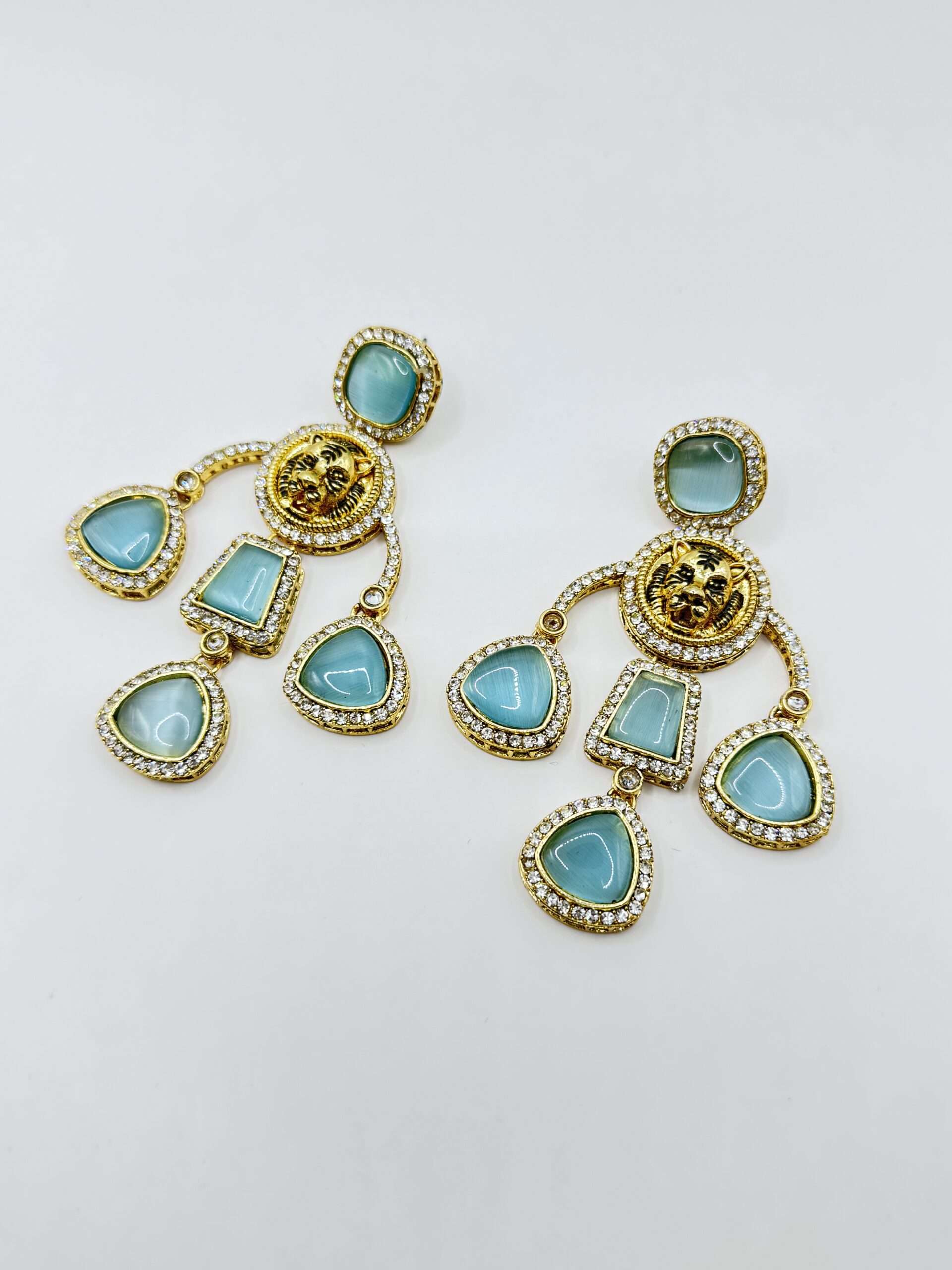 SKY BLUE COLOR BEAUTIFUL INFLUENCED DANGLE (HANGING) EARRINGS WITH MONALISA AND AD STONE.