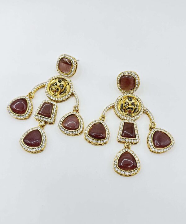 DARK RED (MAROON) COLOR BEAUTIFUL INFLUENCED DANGLE (HANGING) EARRINGS WITH MONALISA AND AD STONE.
