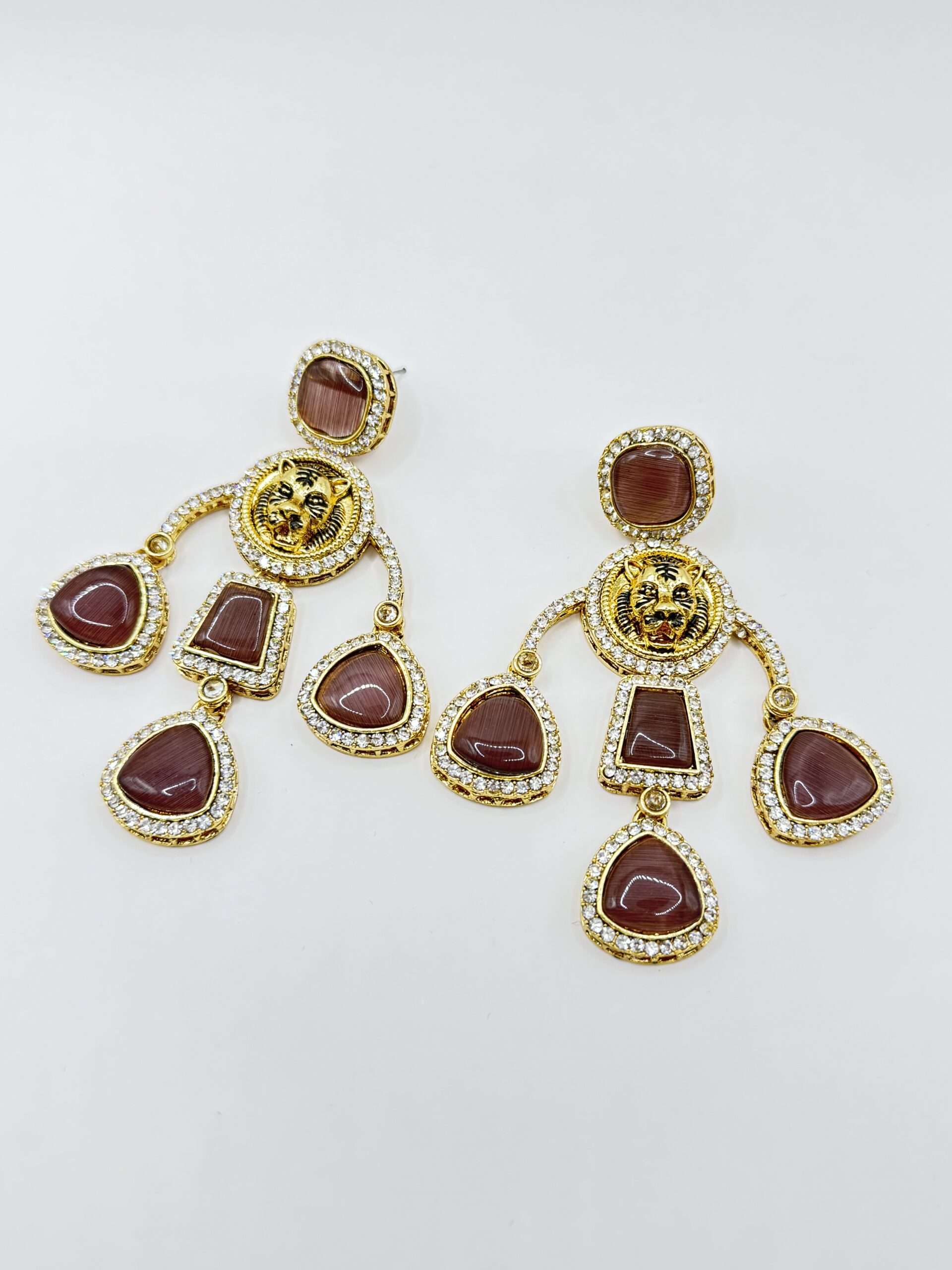 DARK RED (MAROON) COLOR BEAUTIFUL INFLUENCED DANGLE (HANGING) EARRINGS WITH MONALISA AND AD STONE.