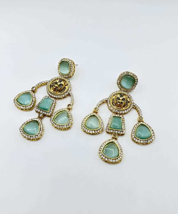 SEA GREEN COLOR BEAUTIFUL INFLUENCED DANGLE (HANGING) EARRINGS WITH MONALISA AND AD STONE.