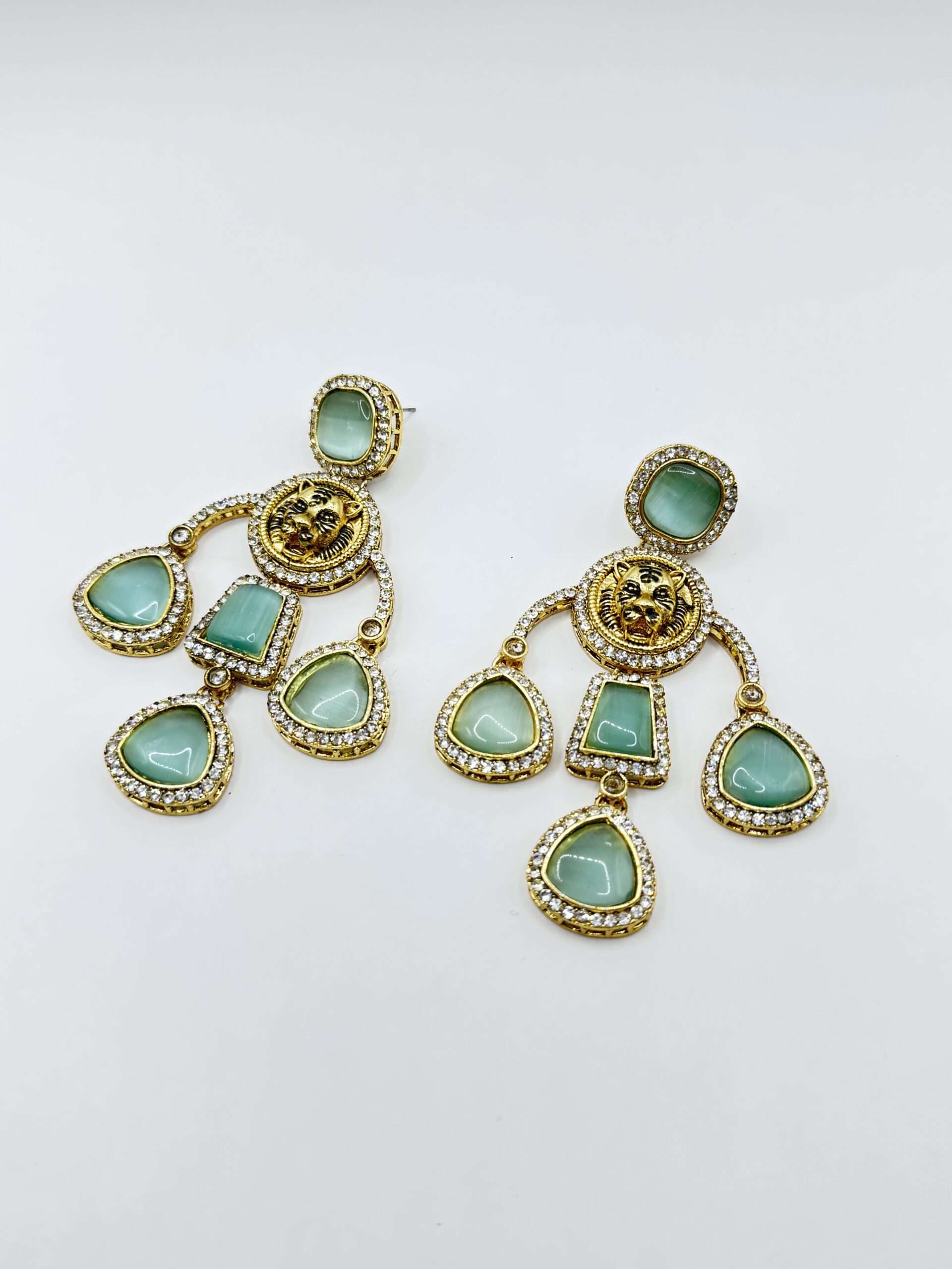 SEA GREEN COLOR BEAUTIFUL INFLUENCED DANGLE (HANGING) EARRINGS WITH MONALISA AND AD STONE.