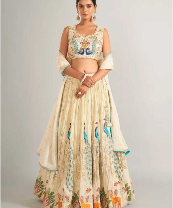 Beautiful embroidery work tissue silk fabric lehenga choli