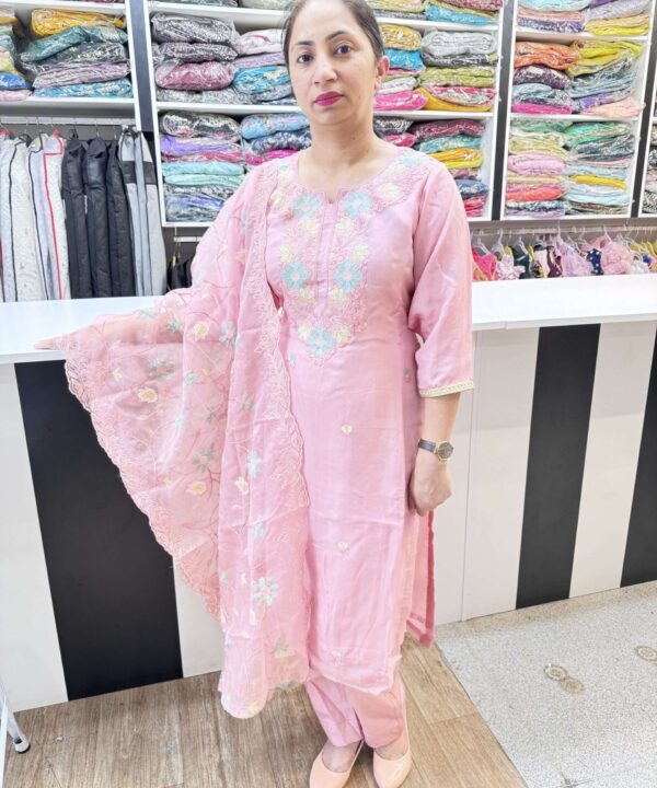 PINK COLOR 3 PIECE STRAIGHT PANT SUIT WITH BEAUTIFUL THREAD WORK ALL OVER THE SUIT AND ON DUPATTA