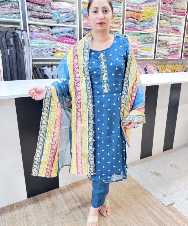 3 PIECE NAVY BLUE COLOR PANT SUIT WITH BEAUTIFUL DESIGNER DUPATTA