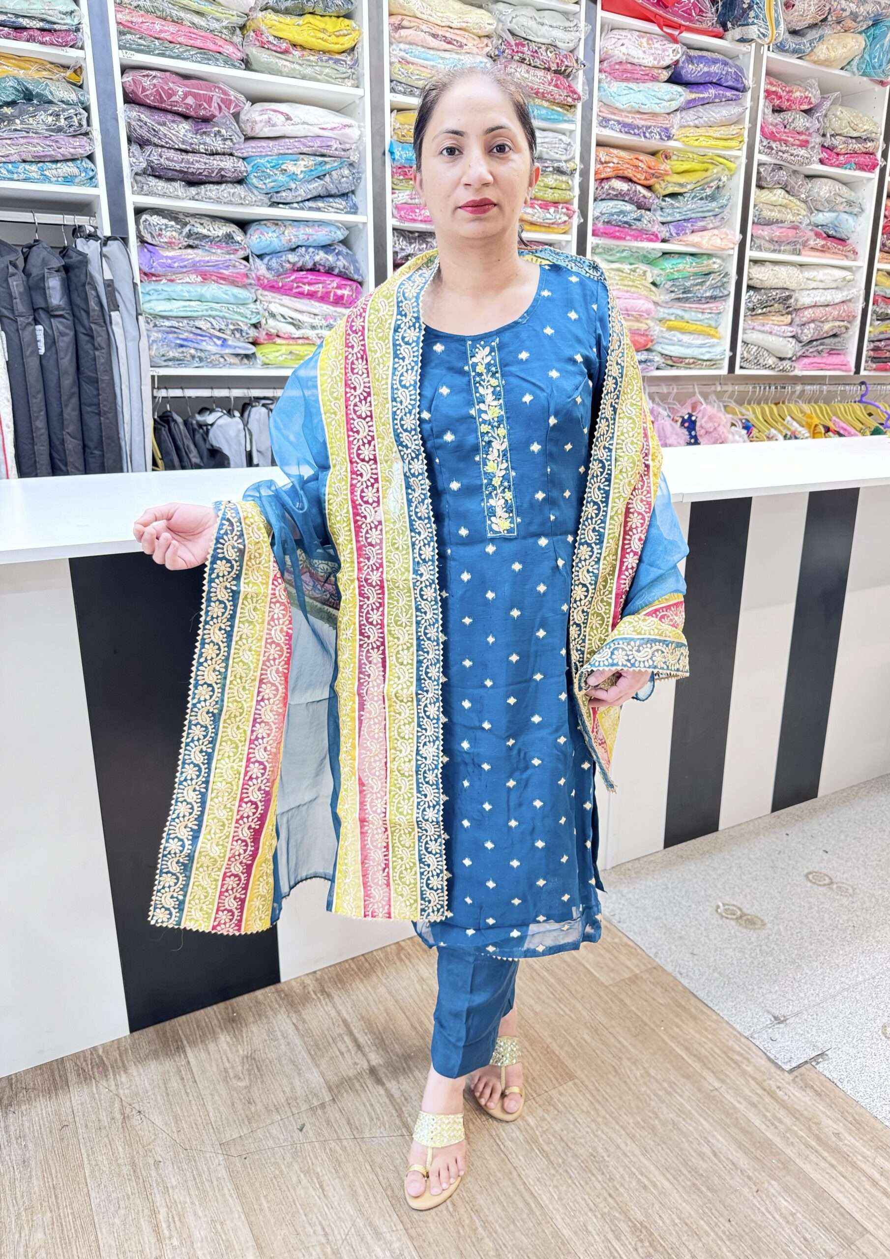 3 PIECE NAVY BLUE COLOR PANT SUIT WITH BEAUTIFUL DESIGNER DUPATTA