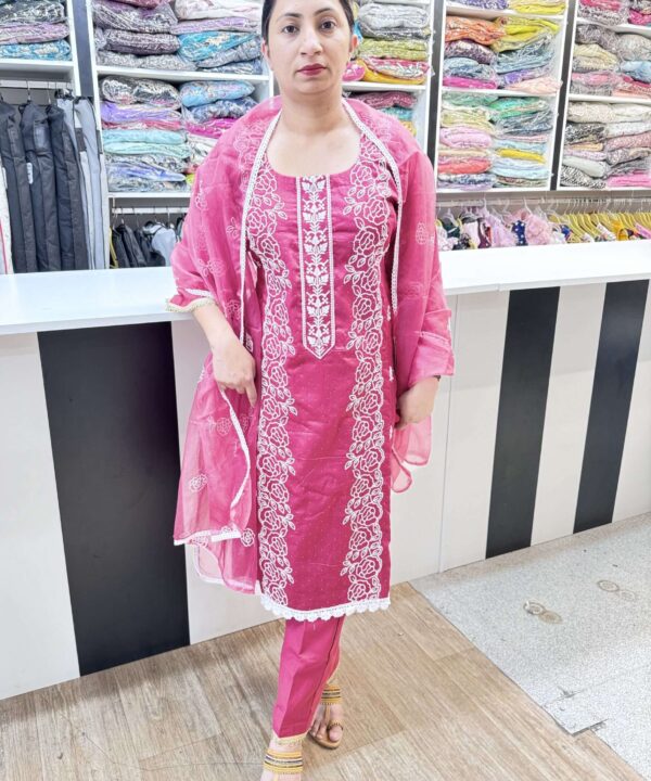 RAYON BASED LIGHT MARRON COLOR STRAIGHT PANT SUIT AND DUPATTA WITH THREAD AND STONE WORK