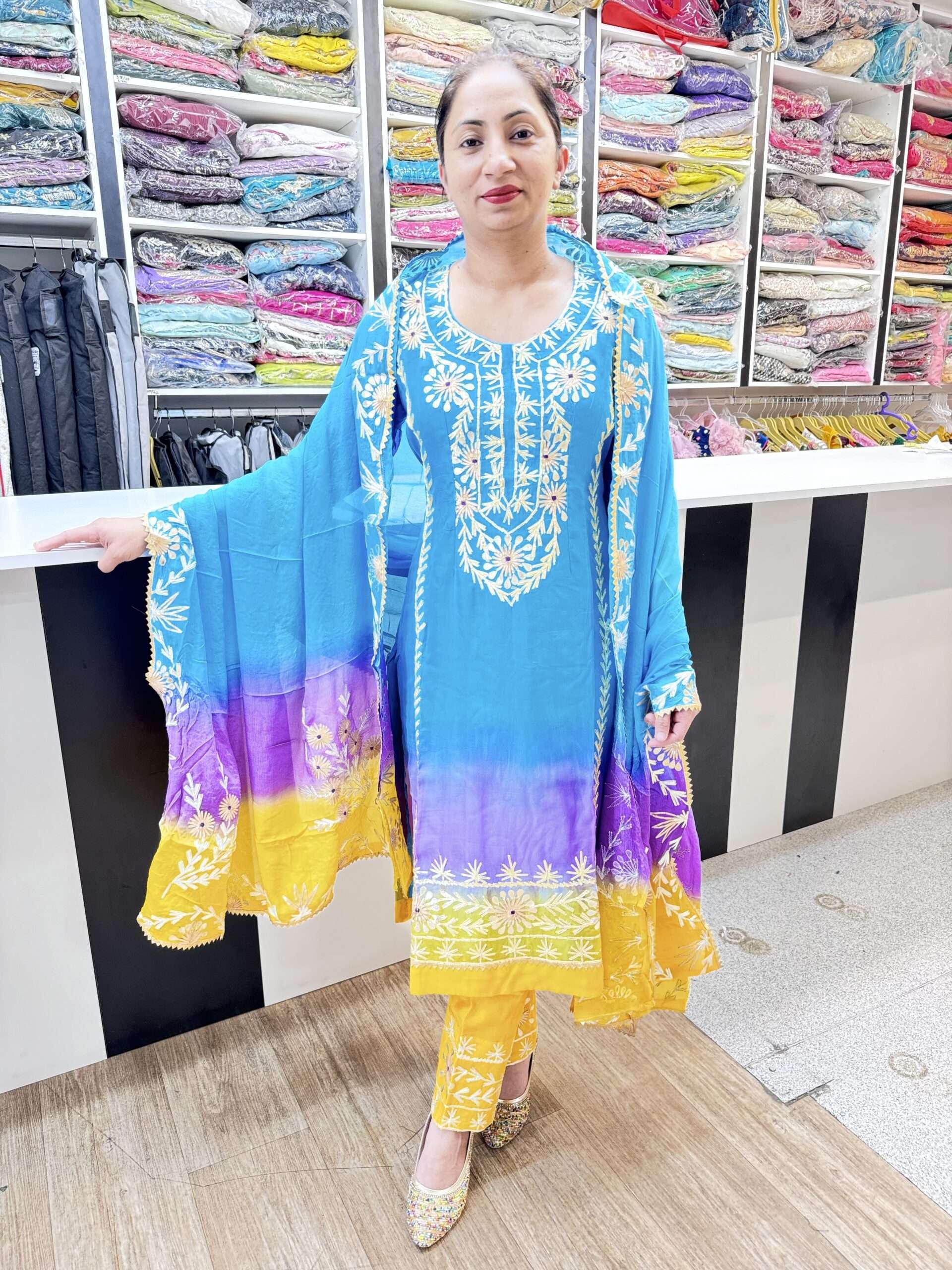 Sold BEAUTIFUL DESIGNER 3D STRAIGHT PANT SUIT WITH GOTTA PATTI WORK ALL OVER SUIT PANT AND DUPATTA
